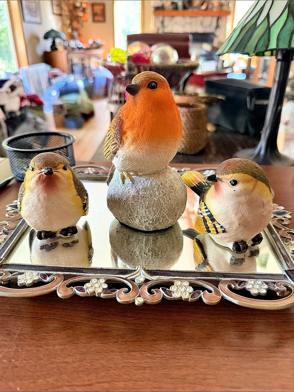 Bird Figurine Trioin Brown & Orange